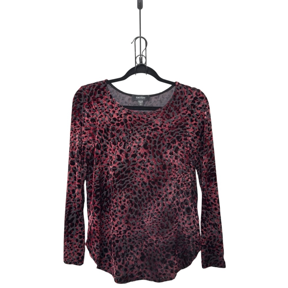 Karen Kane XS Black Burgundy Embossed Velvet Blouse Whimsigoth Fairy Grunge